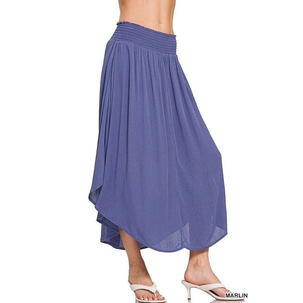 NEW Zenana Womens S Marlin Color Smocked Waist Maxi Skirt w/ Pockets QS-7184D4